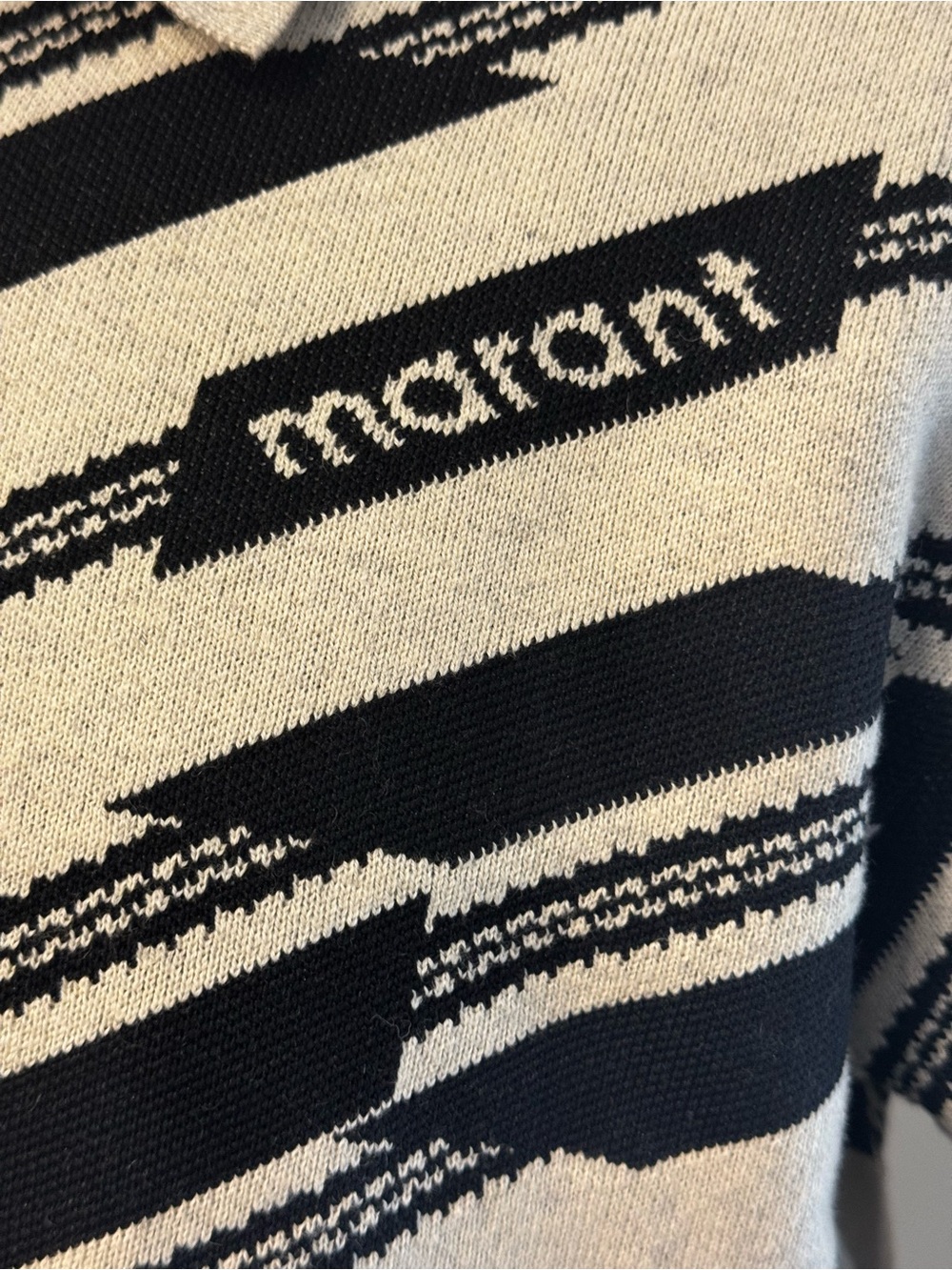 Isabel Marant Black & Beige Diagonal Stripe Polo Sweater - Picture 3 of 7